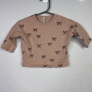 Rylee + Cru Shirt Infant 0-3M Brown Bow Print Long Sleeve Snap Shoulder Cottage